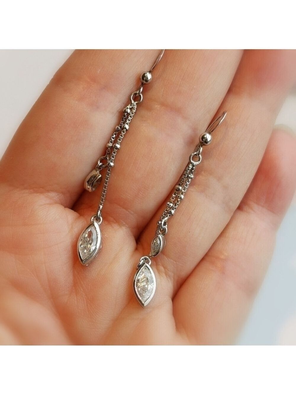 Sterling silver CZ Long Dangle drop earrings 🆕 - Picture 3 of 4